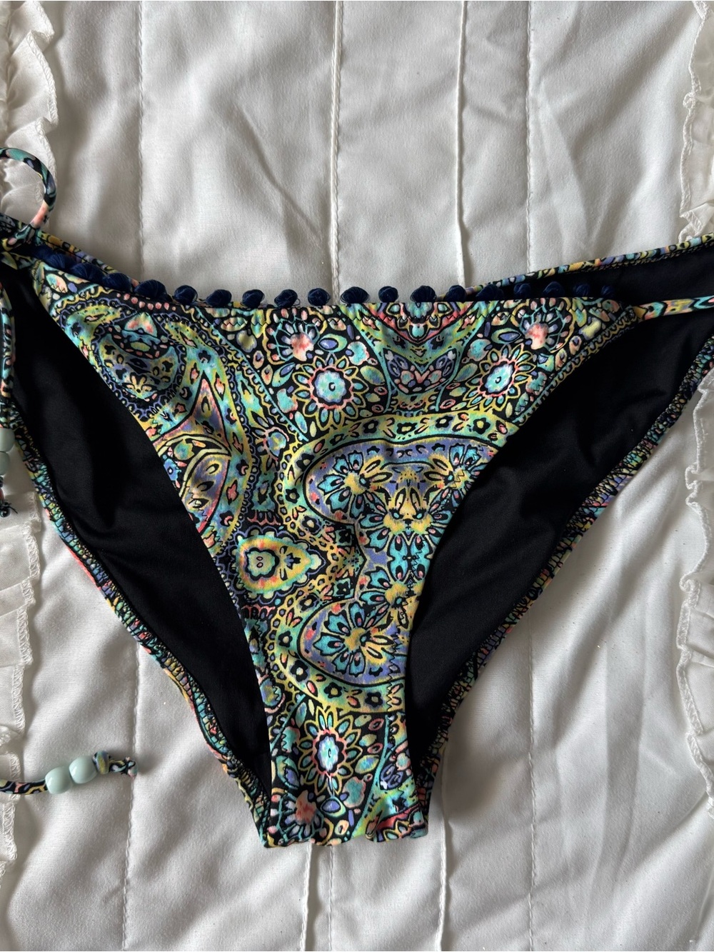 Victoria's Secret Multicolor Paisley The Teeny Bikini Bottom with Dark Navy Trim